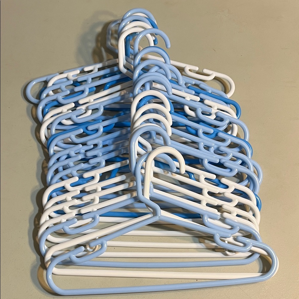 Set of Blue and White Plastic Hangers